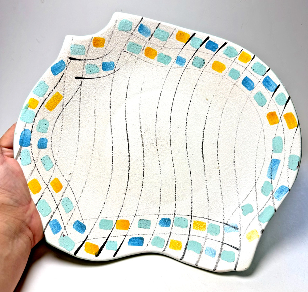 Vintage Freeform Ceramic Vercor Vallauris MCM Mosaic Fruit Bowl France Abstract